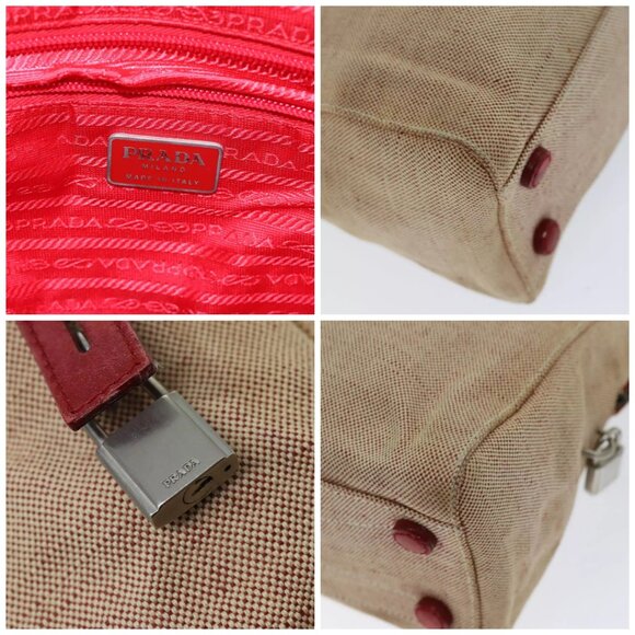 PRADA Sports Tote Bag Canvas Red Beige - Picture 13 of 16